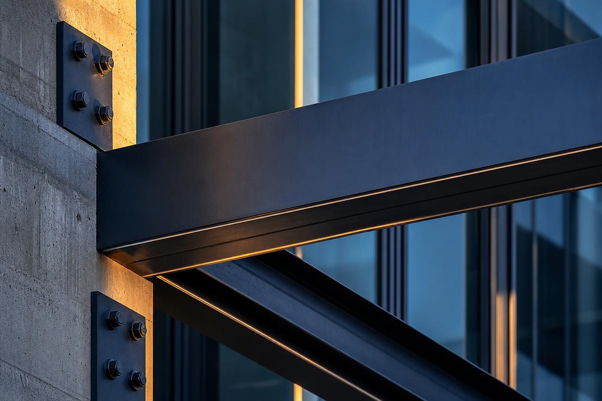 Modern steel and concrete construction detail